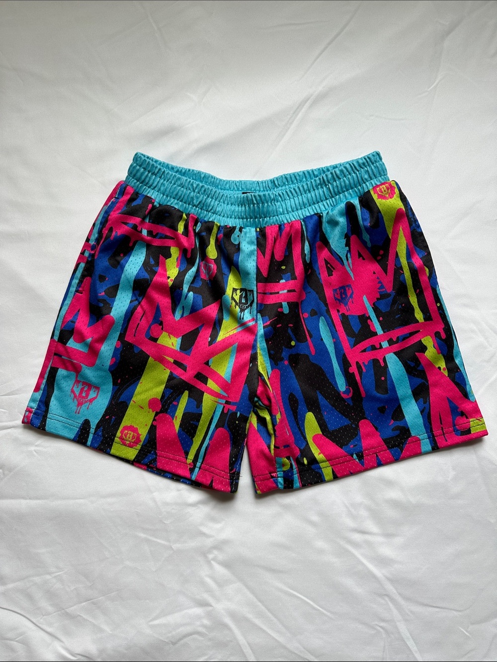 Kids Neon Graphic Athletic Shorts - Blue/Multi